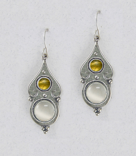 Sterling Silver White Moonstone And Citrine Gemstone Drop Dangle Earrings